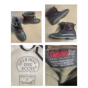 Sporto Vtg 90s Original Duck Boots 7 Green Brown